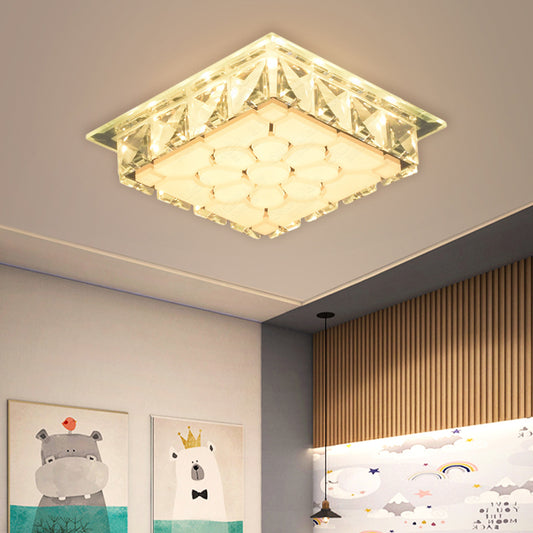 LED Flush Mount Light Modern Bedroom Etched Petal Ceiling Lamp with Square Clear Crystal Shade Clear Clearhalo 'Ceiling Lights' 'Close To Ceiling Lights' 'Close to ceiling' 'Flush mount' Lighting' 800976