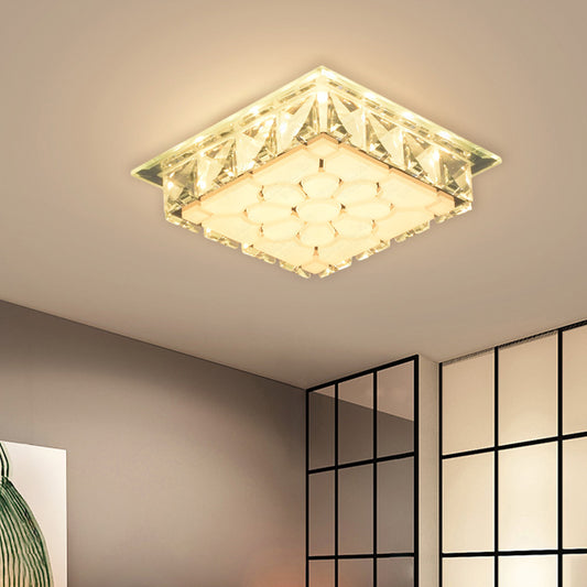 LED Flush Mount Light Modern Bedroom Etched Petal Ceiling Lamp with Square Clear Crystal Shade Clearhalo 'Ceiling Lights' 'Close To Ceiling Lights' 'Close to ceiling' 'Flush mount' Lighting' 800977