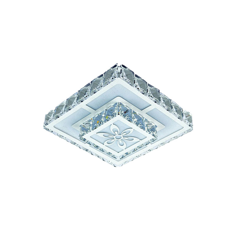 Faceted Crystal White Flush Mount Lamp 2-Layered Square LED Simple Close to Ceiling Light with Flower Pattern in Warm/White Light Clearhalo 'Ceiling Lights' 'Close To Ceiling Lights' 'Close to ceiling' 'Flush mount' Lighting' 800982