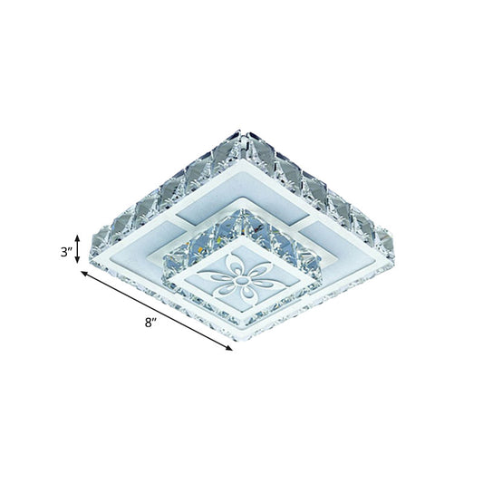 Faceted Crystal White Flush Mount Lamp 2-Layered Square LED Simple Close to Ceiling Light with Flower Pattern in Warm/White Light Clearhalo 'Ceiling Lights' 'Close To Ceiling Lights' 'Close to ceiling' 'Flush mount' Lighting' 800983