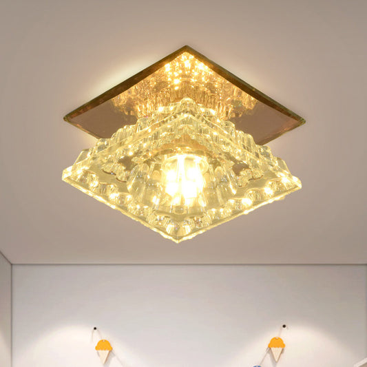 Contemporary Square Flushmount LED Faceted Crystal Flush Ceiling Light in Gold for Corridor, White/Warm/3 Color Light Gold Clearhalo 'Ceiling Lights' 'Close To Ceiling Lights' 'Close to ceiling' 'Flush mount' Lighting' 800984