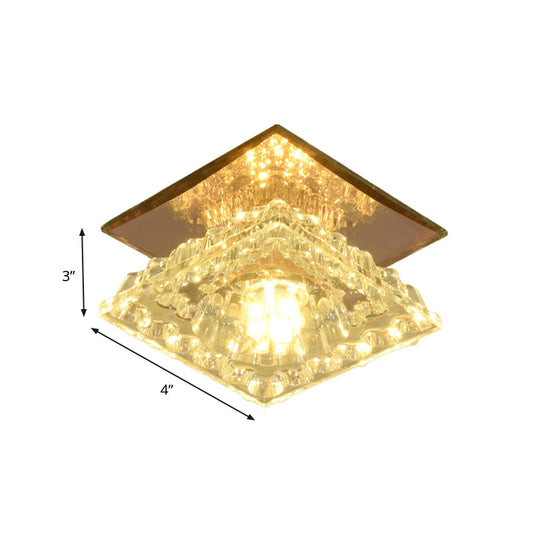 Contemporary Square Flushmount LED Faceted Crystal Flush Ceiling Light in Gold for Corridor, White/Warm/3 Color Light Clearhalo 'Ceiling Lights' 'Close To Ceiling Lights' 'Close to ceiling' 'Flush mount' Lighting' 800987