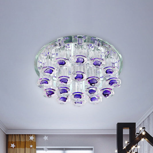 Faceted Crystal Tubular Flush Light Fixture Simple Style LED Living Room Close to Ceiling Lamp in Purple, Warm/White Light Purple Clearhalo 'Ceiling Lights' 'Close To Ceiling Lights' 'Close to ceiling' 'Flush mount' Lighting' 800988