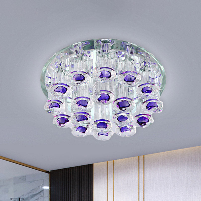 Faceted Crystal Tubular Flush Light Fixture Simple Style LED Living Room Close to Ceiling Lamp in Purple, Warm/White Light Clearhalo 'Ceiling Lights' 'Close To Ceiling Lights' 'Close to ceiling' 'Flush mount' Lighting' 800989