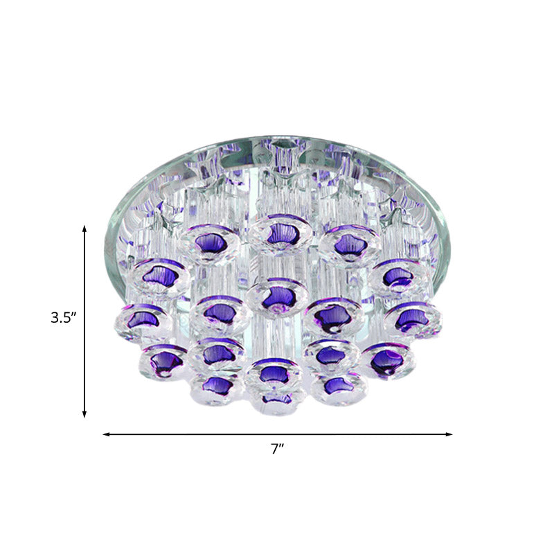 Faceted Crystal Tubular Flush Light Fixture Simple Style LED Living Room Close to Ceiling Lamp in Purple, Warm/White Light Clearhalo 'Ceiling Lights' 'Close To Ceiling Lights' 'Close to ceiling' 'Flush mount' Lighting' 800991