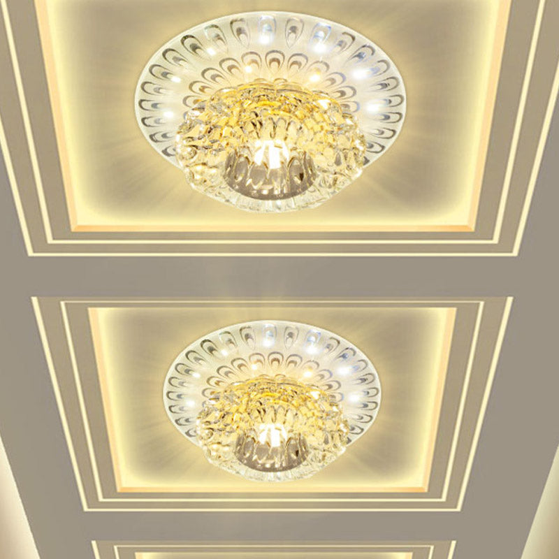 LED Flush Mount Light Modernist Peacock Tail Clear Faceted Crystal Lighting Fixture in Warm/White Light Clear Clearhalo 'Ceiling Lights' 'Close To Ceiling Lights' 'Close to ceiling' 'Flush mount' Lighting' 800996