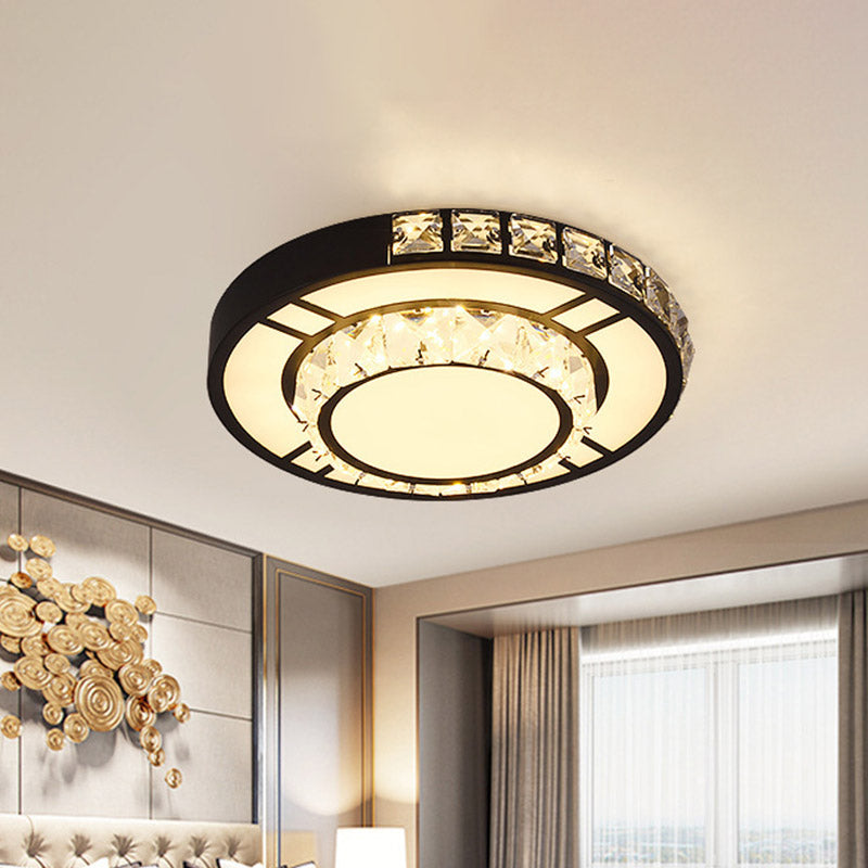 Black Square/Round Flush Light Fixture Minimal Style Faceted Crystal LED Bedroom Ceiling Mount Black Round Clearhalo 'Ceiling Lights' 'Close To Ceiling Lights' 'Close to ceiling' 'Flush mount' Lighting' 801008