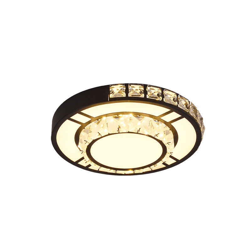 Black Square/Round Flush Light Fixture Minimal Style Faceted Crystal LED Bedroom Ceiling Mount Clearhalo 'Ceiling Lights' 'Close To Ceiling Lights' 'Close to ceiling' 'Flush mount' Lighting' 801010