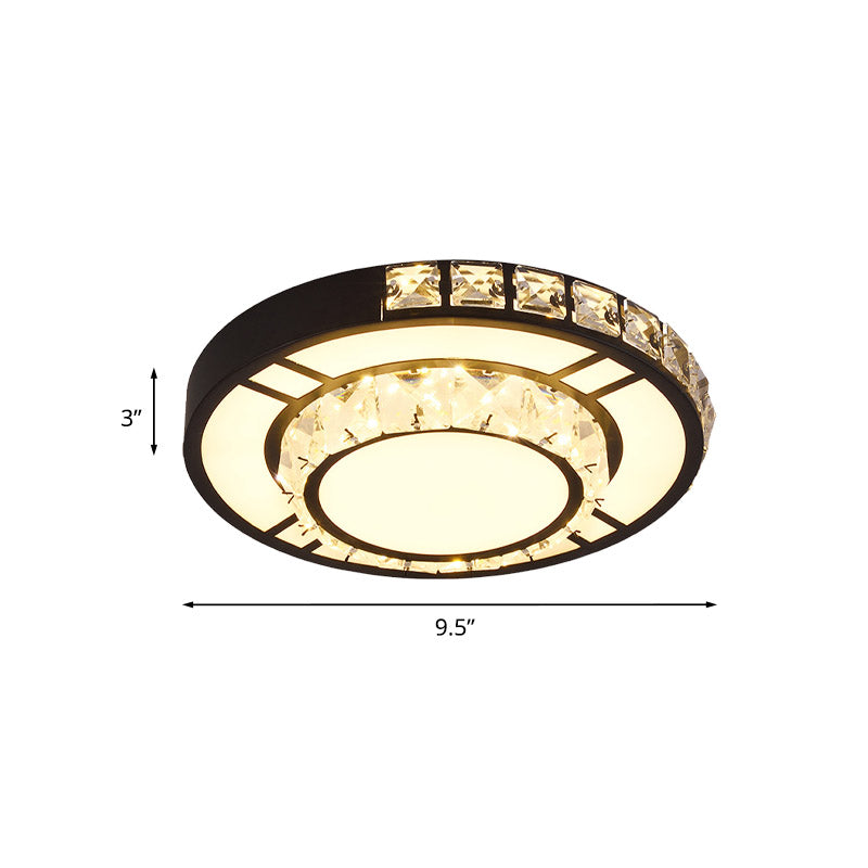 Black Square/Round Flush Light Fixture Minimal Style Faceted Crystal LED Bedroom Ceiling Mount Clearhalo 'Ceiling Lights' 'Close To Ceiling Lights' 'Close to ceiling' 'Flush mount' Lighting' 801011