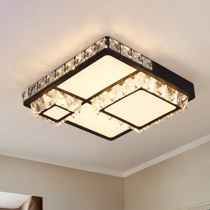 Black Square/Round Flush Light Fixture Minimal Style Faceted Crystal LED Bedroom Ceiling Mount Black Square Plate Clearhalo 'Ceiling Lights' 'Close To Ceiling Lights' 'Close to ceiling' 'Flush mount' Lighting' 801012