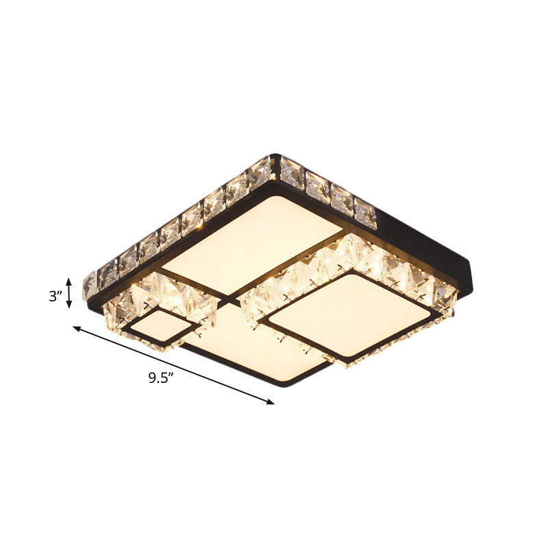 Black Square/Round Flush Light Fixture Minimal Style Faceted Crystal LED Bedroom Ceiling Mount Clearhalo 'Ceiling Lights' 'Close To Ceiling Lights' 'Close to ceiling' 'Flush mount' Lighting' 801016