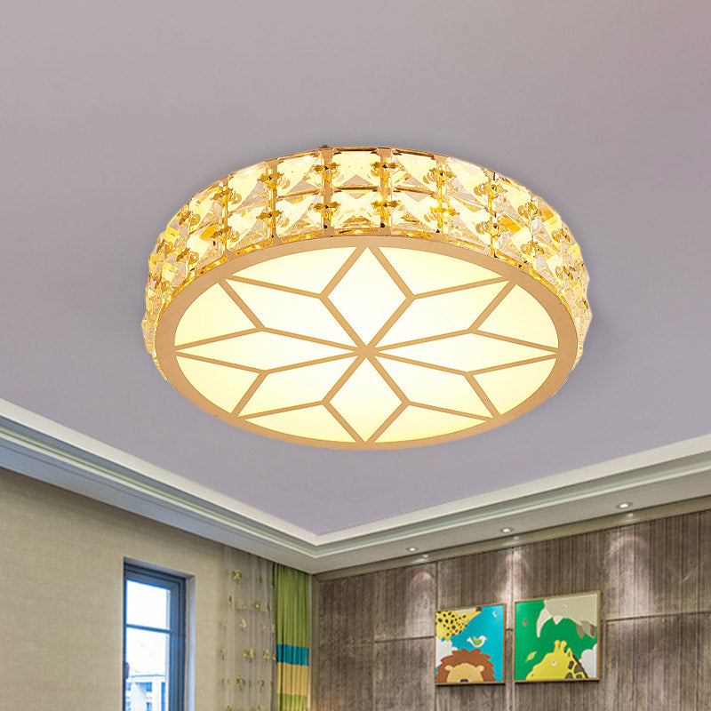 Drum/Flower Corridor Flushmount Light Contemporary Faceted Crystal LED White/Gold Ceiling Mounted Fixture Clearhalo 'Ceiling Lights' 'Close To Ceiling Lights' 'Close to ceiling' 'Flush mount' Lighting' 801018