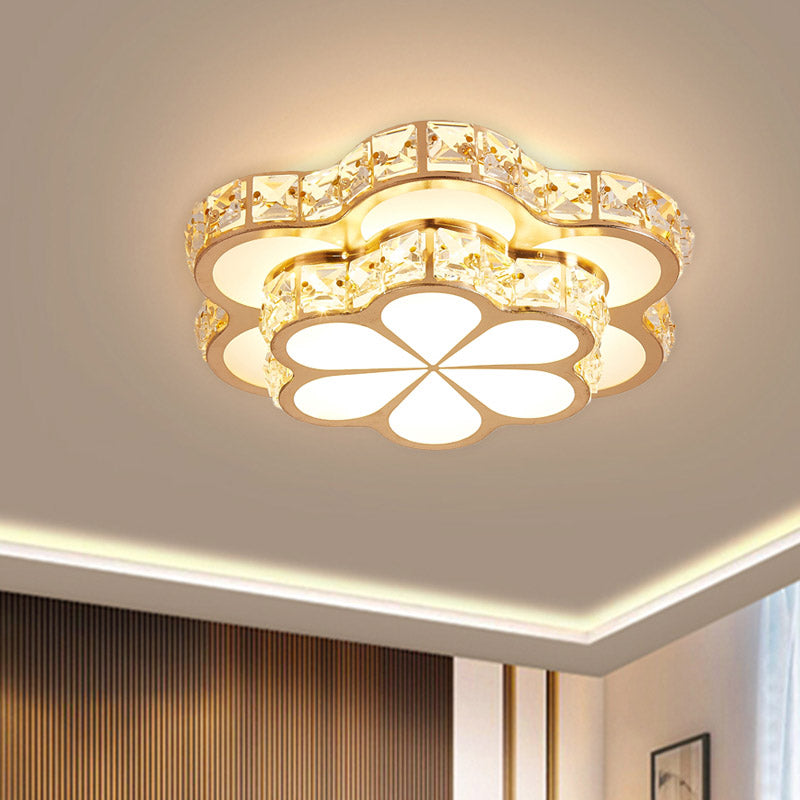 Drum/Flower Corridor Flushmount Light Contemporary Faceted Crystal LED White/Gold Ceiling Mounted Fixture Clearhalo 'Ceiling Lights' 'Close To Ceiling Lights' 'Close to ceiling' 'Flush mount' Lighting' 801023