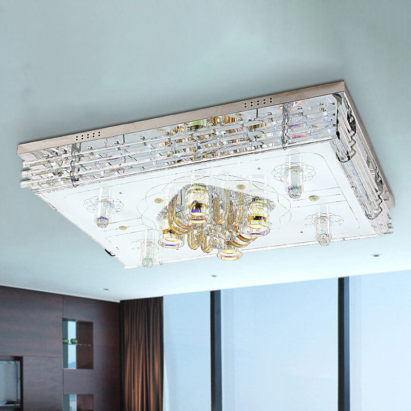 Rectangle Clear Crystal Flush Light Contemporary LED Living Room Ceiling Lamp in Chrome Chrome Clearhalo 'Ceiling Lights' 'Close To Ceiling Lights' 'Close to ceiling' 'Flush mount' Lighting' 801030