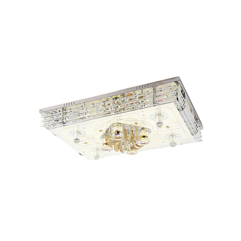 Rectangle Clear Crystal Flush Light Contemporary LED Living Room Ceiling Lamp in Chrome Clearhalo 'Ceiling Lights' 'Close To Ceiling Lights' 'Close to ceiling' 'Flush mount' Lighting' 801032