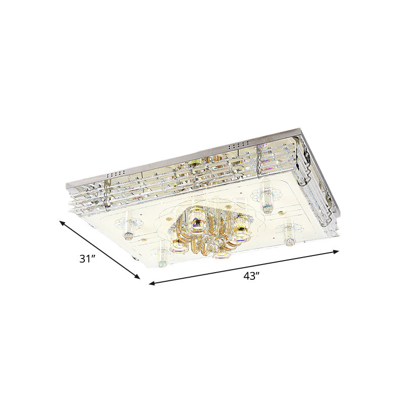 Rectangle Clear Crystal Flush Light Contemporary LED Living Room Ceiling Lamp in Chrome Clearhalo 'Ceiling Lights' 'Close To Ceiling Lights' 'Close to ceiling' 'Flush mount' Lighting' 801033