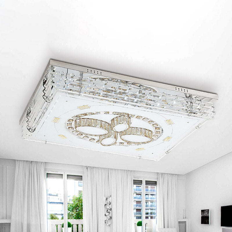 Chrome Rectangle Ceiling Mount Light Modernism Crystal LED Living Room Flushmount with Flower Design Chrome Clearhalo 'Ceiling Lights' 'Close To Ceiling Lights' 'Close to ceiling' 'Flush mount' Lighting' 801038