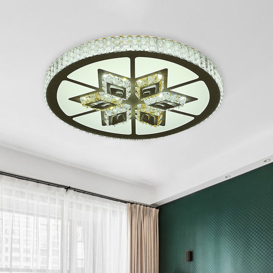 Round Bedroom Flushmount Ceiling Lamp Minimal Crystal LED Black Lighting Fixture with Diamond Design Clear Clearhalo 'Ceiling Lights' 'Close To Ceiling Lights' 'Close to ceiling' 'Flush mount' Lighting' 801042