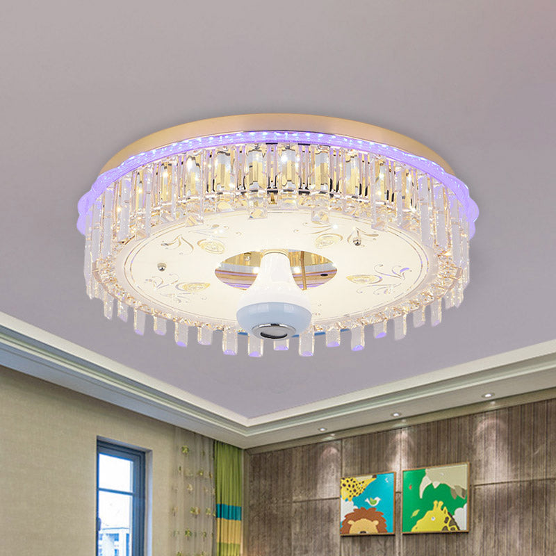 12"/19.5" W LED Crystal Block Ceiling Flush Mount Modernist Gold Drum Shade Flush Light Fixture with Petal Pattern Gold 19.5" Clearhalo 'Ceiling Lights' 'Close To Ceiling Lights' 'Close to ceiling' 'Flush mount' Lighting' 801050