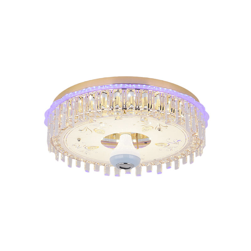 12"/19.5" W LED Crystal Block Ceiling Flush Mount Modernist Gold Drum Shade Flush Light Fixture with Petal Pattern Clearhalo 'Ceiling Lights' 'Close To Ceiling Lights' 'Close to ceiling' 'Flush mount' Lighting' 801053