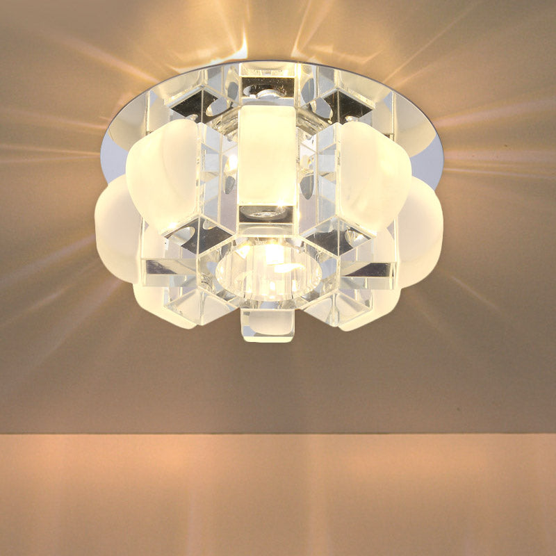 Crystal Block Gold Ceiling Mount Light Floral LED Modernist Flushmount Lighting in Warm/White/Multi Color Light Gold Clearhalo 'Ceiling Lights' 'Close To Ceiling Lights' 'Close to ceiling' 'Flush mount' Lighting' 801063