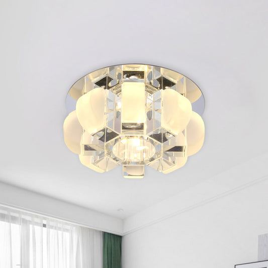 Crystal Block Gold Ceiling Mount Light Floral LED Modernist Flushmount Lighting in Warm/White/Multi Color Light Clearhalo 'Ceiling Lights' 'Close To Ceiling Lights' 'Close to ceiling' 'Flush mount' Lighting' 801064