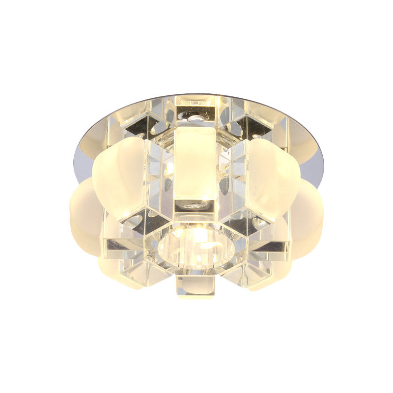 Crystal Block Gold Ceiling Mount Light Floral LED Modernist Flushmount Lighting in Warm/White/Multi Color Light Clearhalo 'Ceiling Lights' 'Close To Ceiling Lights' 'Close to ceiling' 'Flush mount' Lighting' 801065