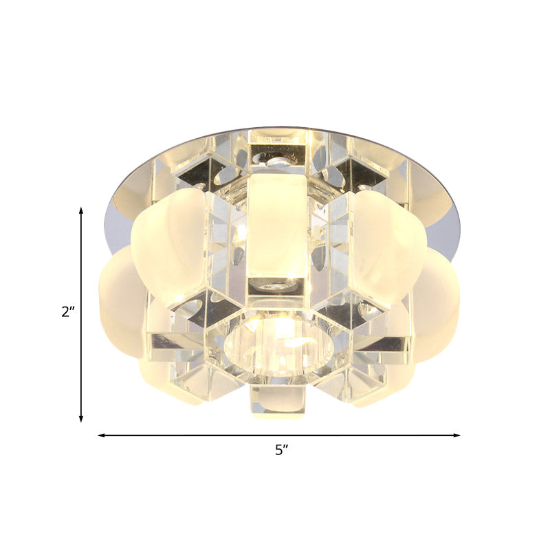 Crystal Block Gold Ceiling Mount Light Floral LED Modernist Flushmount Lighting in Warm/White/Multi Color Light Clearhalo 'Ceiling Lights' 'Close To Ceiling Lights' 'Close to ceiling' 'Flush mount' Lighting' 801066