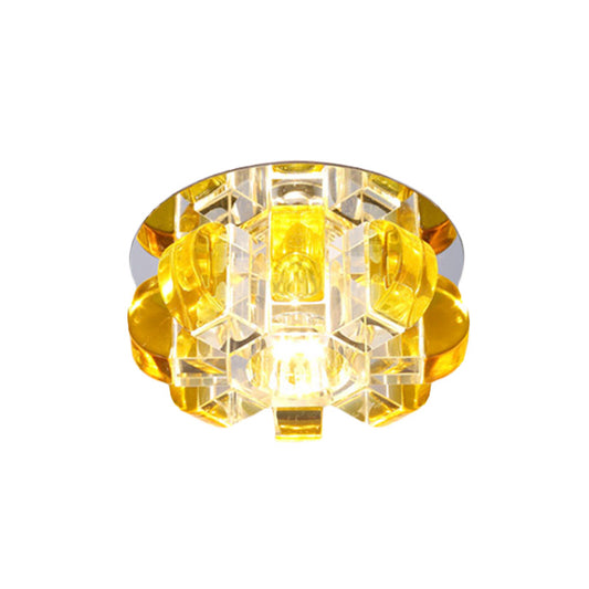 Simple Flower Flush Mount Lighting LED Yellow Crystal Ceiling Light Fixture for Corridor in Warm/White/Multi Color Light Clearhalo 'Ceiling Lights' 'Close To Ceiling Lights' 'Close to ceiling' 'Flush mount' Lighting' 801069