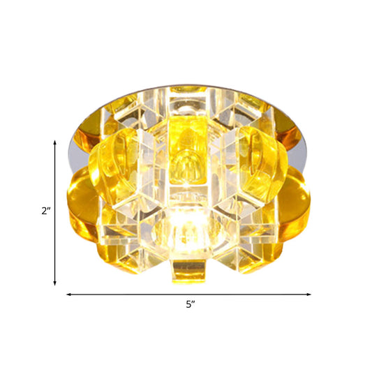 Simple Flower Flush Mount Lighting LED Yellow Crystal Ceiling Light Fixture for Corridor in Warm/White/Multi Color Light Clearhalo 'Ceiling Lights' 'Close To Ceiling Lights' 'Close to ceiling' 'Flush mount' Lighting' 801070