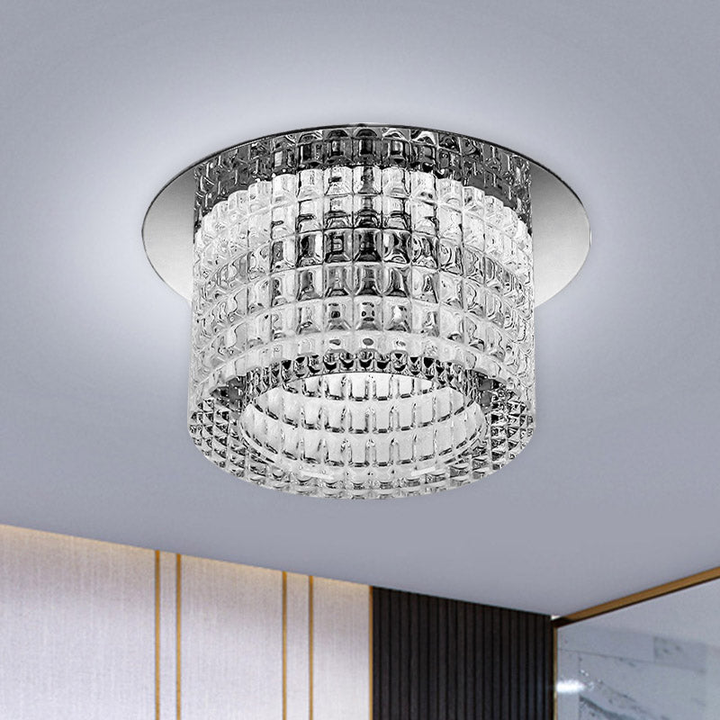 Clear Prismatic Crystal Cylinder Ceiling Lamp Modern LED Flush Mount Lighting in Warm/White Light Clear Clearhalo 'Ceiling Lights' 'Close To Ceiling Lights' 'Close to ceiling' 'Flush mount' Lighting' 801071