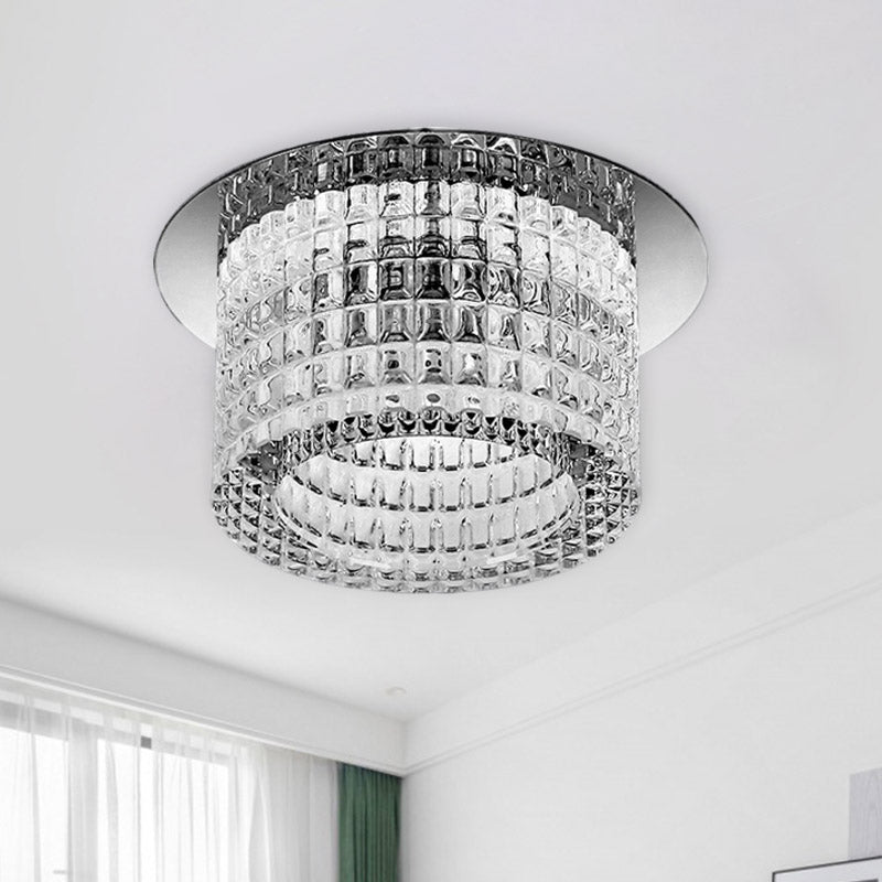 Clear Prismatic Crystal Cylinder Ceiling Lamp Modern LED Flush Mount Lighting in Warm/White Light Clearhalo 'Ceiling Lights' 'Close To Ceiling Lights' 'Close to ceiling' 'Flush mount' Lighting' 801072