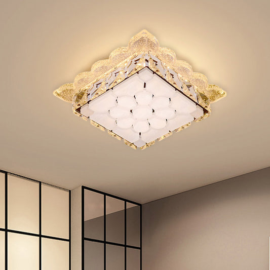 LED Ceiling Mount Modernist Square Clear Crystal Flush Light with White Acrylic Shade for Hallway White Clearhalo 'Ceiling Lights' 'Close To Ceiling Lights' 'Close to ceiling' 'Flush mount' Lighting' 801083