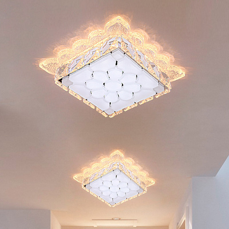 LED Ceiling Mount Modernist Square Clear Crystal Flush Light with White Acrylic Shade for Hallway Clearhalo 'Ceiling Lights' 'Close To Ceiling Lights' 'Close to ceiling' 'Flush mount' Lighting' 801084