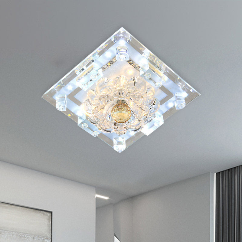 Minimal Blossom Ceiling Mounted Light LED Clear Crystal Flush Mount Lamp with Square Frame in Warm/White Light Clear Clearhalo 'Ceiling Lights' 'Close To Ceiling Lights' 'Close to ceiling' 'Flush mount' Lighting' 801087