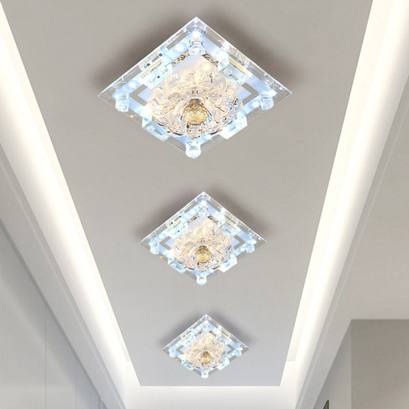 Minimal Blossom Ceiling Mounted Light LED Clear Crystal Flush Mount Lamp with Square Frame in Warm/White Light Clearhalo 'Ceiling Lights' 'Close To Ceiling Lights' 'Close to ceiling' 'Flush mount' Lighting' 801088