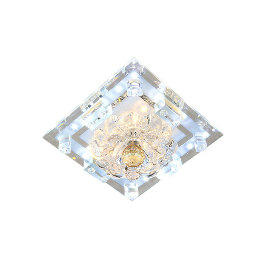 Minimal Blossom Ceiling Mounted Light LED Clear Crystal Flush Mount Lamp with Square Frame in Warm/White Light Clearhalo 'Ceiling Lights' 'Close To Ceiling Lights' 'Close to ceiling' 'Flush mount' Lighting' 801089