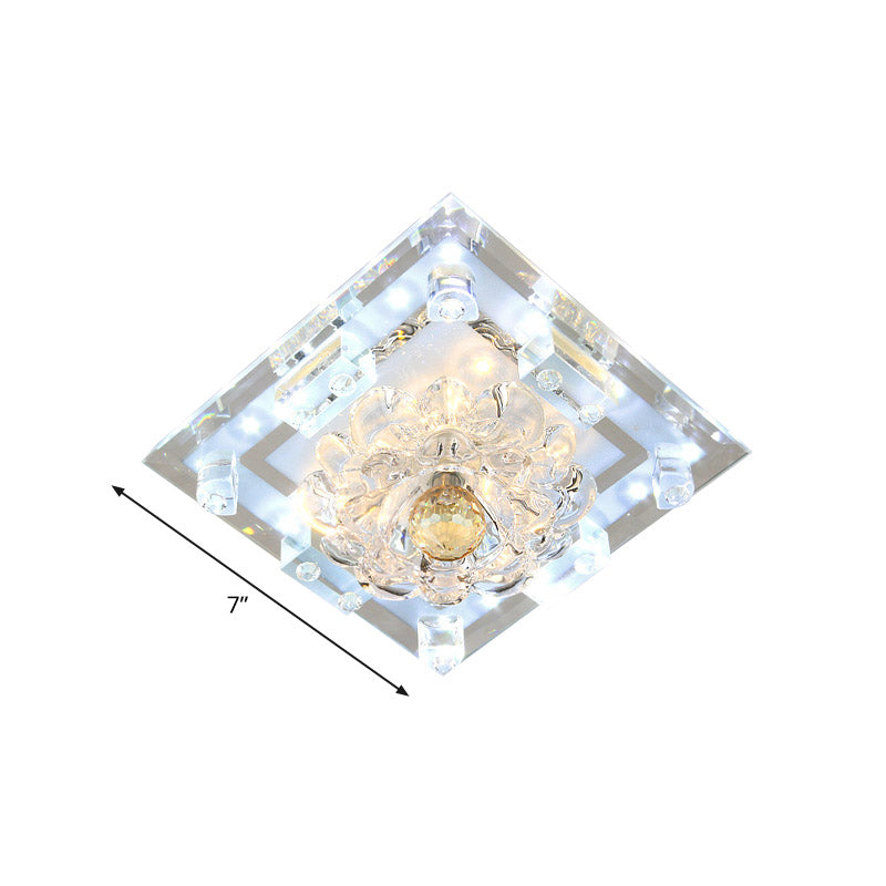 Minimal Blossom Ceiling Mounted Light LED Clear Crystal Flush Mount Lamp with Square Frame in Warm/White Light Clearhalo 'Ceiling Lights' 'Close To Ceiling Lights' 'Close to ceiling' 'Flush mount' Lighting' 801090