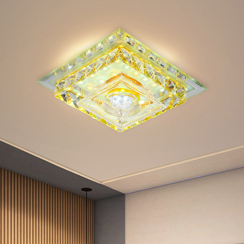 Square Clear Crystal Flush Ceiling Light Simple LED Corridor Flushmount with Ribbed Glass Shade in Warm/White Light Clearhalo 'Ceiling Lights' 'Close To Ceiling Lights' 'Close to ceiling' 'Flush mount' Lighting' 801096