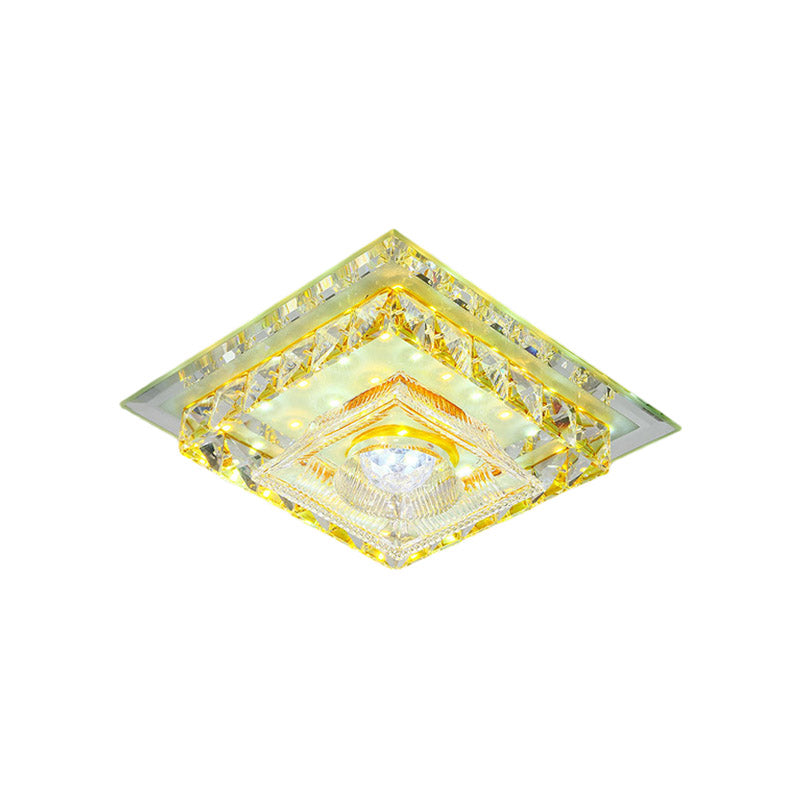 Square Clear Crystal Flush Ceiling Light Simple LED Corridor Flushmount with Ribbed Glass Shade in Warm/White Light Clearhalo 'Ceiling Lights' 'Close To Ceiling Lights' 'Close to ceiling' 'Flush mount' Lighting' 801097