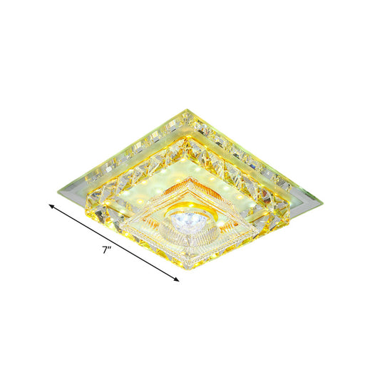 Square Clear Crystal Flush Ceiling Light Simple LED Corridor Flushmount with Ribbed Glass Shade in Warm/White Light Clearhalo 'Ceiling Lights' 'Close To Ceiling Lights' 'Close to ceiling' 'Flush mount' Lighting' 801098