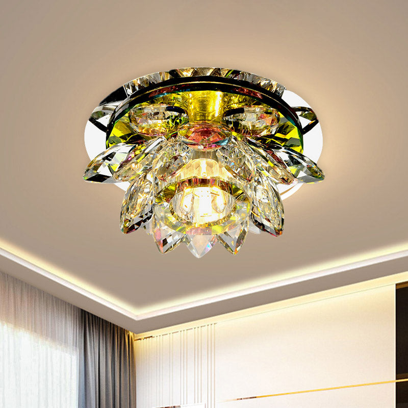 LED Flush Mount Modernist Lotus Clear Crystal Close to Ceiling Light for Porch in Warm/White Light Chrome Clearhalo 'Ceiling Lights' 'Close To Ceiling Lights' 'Close to ceiling' 'Flush mount' Lighting' 801099