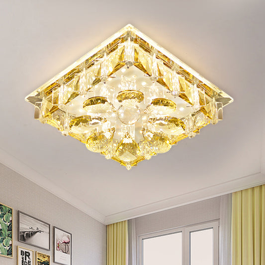 Amber Crystal Flushmount Ceiling Lamp Square LED Contemporary Light Fixture for Stairs in Warm/White/Multi Color Light Amber Clearhalo 'Ceiling Lights' 'Close To Ceiling Lights' 'Close to ceiling' 'Flush mount' Lighting' 801103