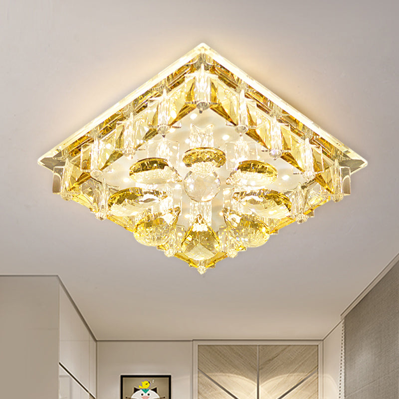 Amber Crystal Flushmount Ceiling Lamp Square LED Contemporary Light Fixture for Stairs in Warm/White/Multi Color Light Clearhalo 'Ceiling Lights' 'Close To Ceiling Lights' 'Close to ceiling' 'Flush mount' Lighting' 801104