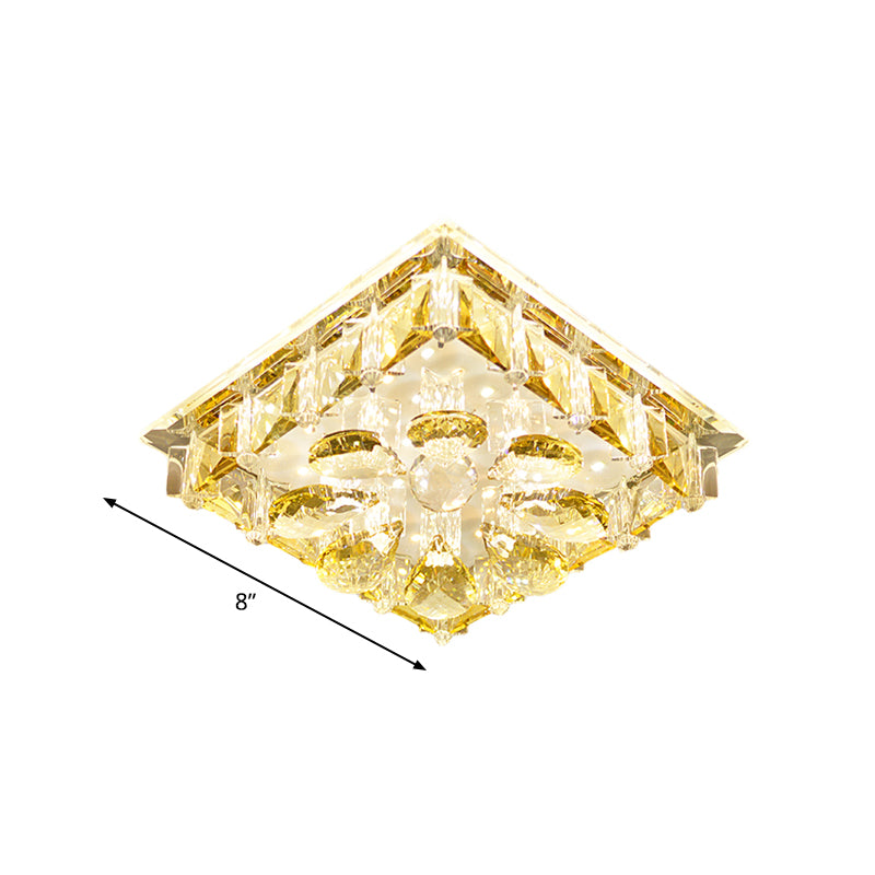 Amber Crystal Flushmount Ceiling Lamp Square LED Contemporary Light Fixture for Stairs in Warm/White/Multi Color Light Clearhalo 'Ceiling Lights' 'Close To Ceiling Lights' 'Close to ceiling' 'Flush mount' Lighting' 801106