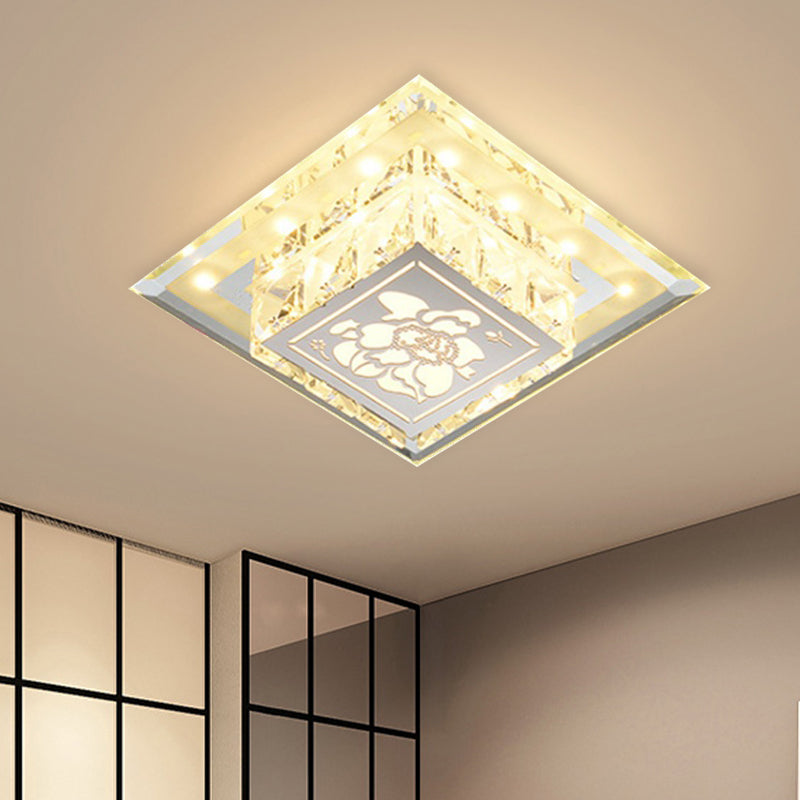 Modern Square Flush Light Fixture LED Faceted Crystal Ceiling Lamp in Chrome with Flower Pattern Clearhalo 'Ceiling Lights' 'Close To Ceiling Lights' 'Close to ceiling' 'Flush mount' Lighting' 801108