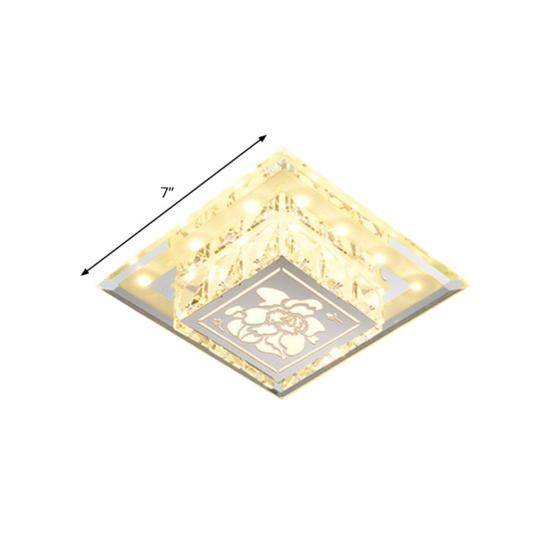 Modern Square Flush Light Fixture LED Faceted Crystal Ceiling Lamp in Chrome with Flower Pattern Clearhalo 'Ceiling Lights' 'Close To Ceiling Lights' 'Close to ceiling' 'Flush mount' Lighting' 801110