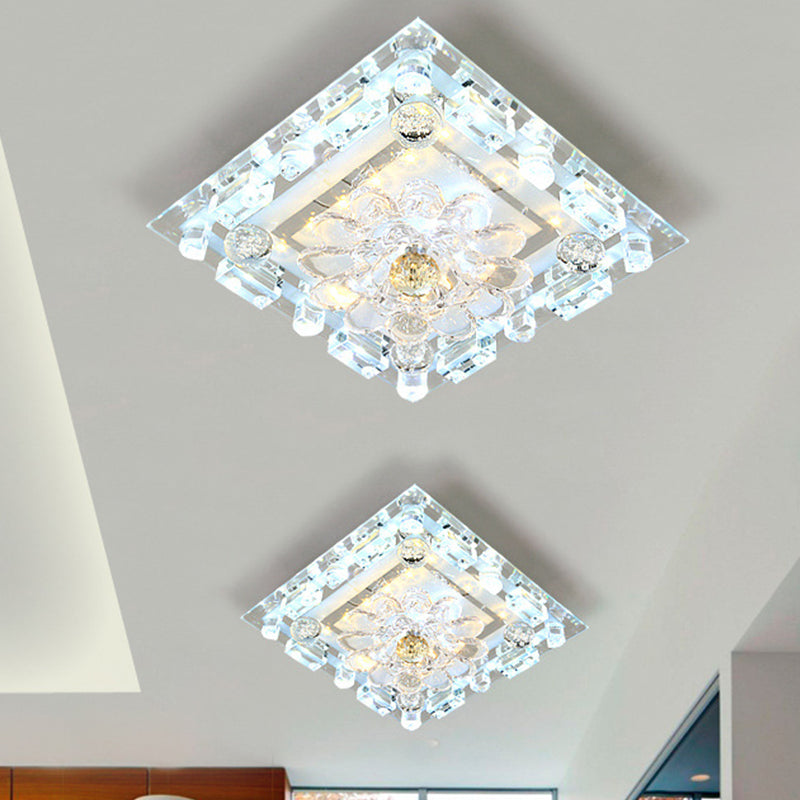 Clear Crystal Square Flush Ceiling Light Simple LED Corridor Flush Mount with Scalloped Shade in Warm/White Light Clear Clearhalo 'Ceiling Lights' 'Close To Ceiling Lights' 'Close to ceiling' 'Flush mount' Lighting' 801111