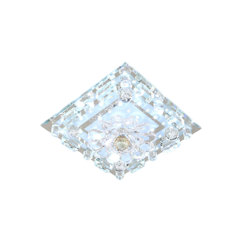 Clear Crystal Square Flush Ceiling Light Simple LED Corridor Flush Mount with Scalloped Shade in Warm/White Light Clearhalo 'Ceiling Lights' 'Close To Ceiling Lights' 'Close to ceiling' 'Flush mount' Lighting' 801113