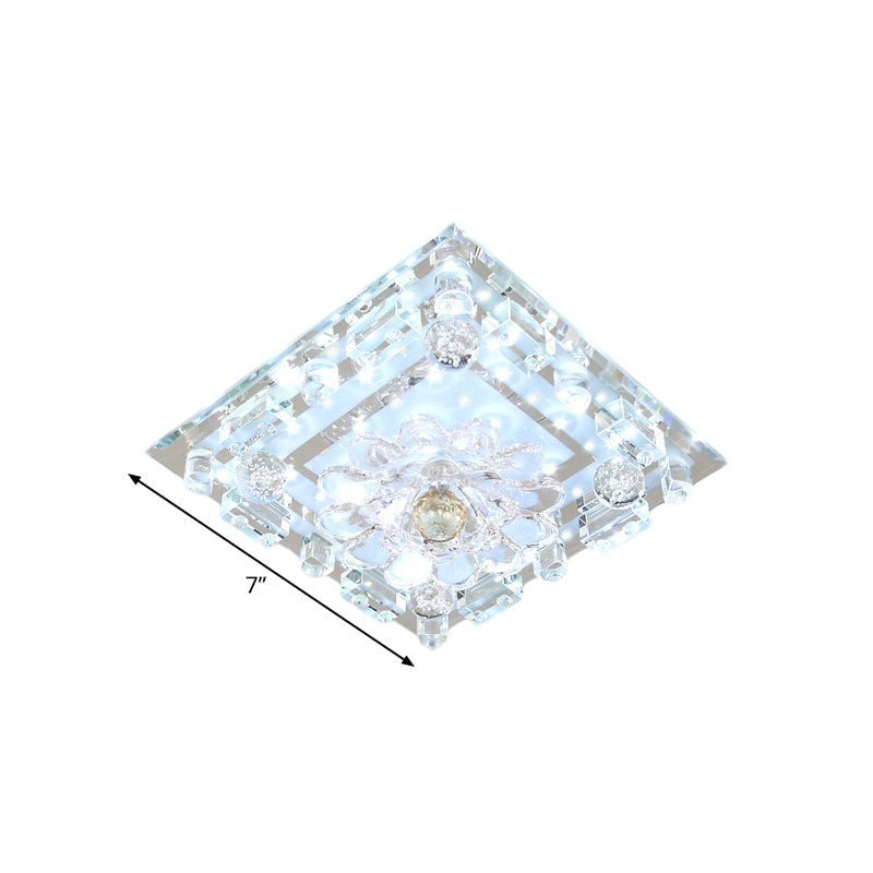 Clear Crystal Square Flush Ceiling Light Simple LED Corridor Flush Mount with Scalloped Shade in Warm/White Light Clearhalo 'Ceiling Lights' 'Close To Ceiling Lights' 'Close to ceiling' 'Flush mount' Lighting' 801114